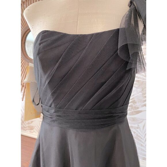 🆕 NWT Alfred Angelo One Shoulder Black Fit-n-Flare Dress Size 6 - Picture 4 of 9